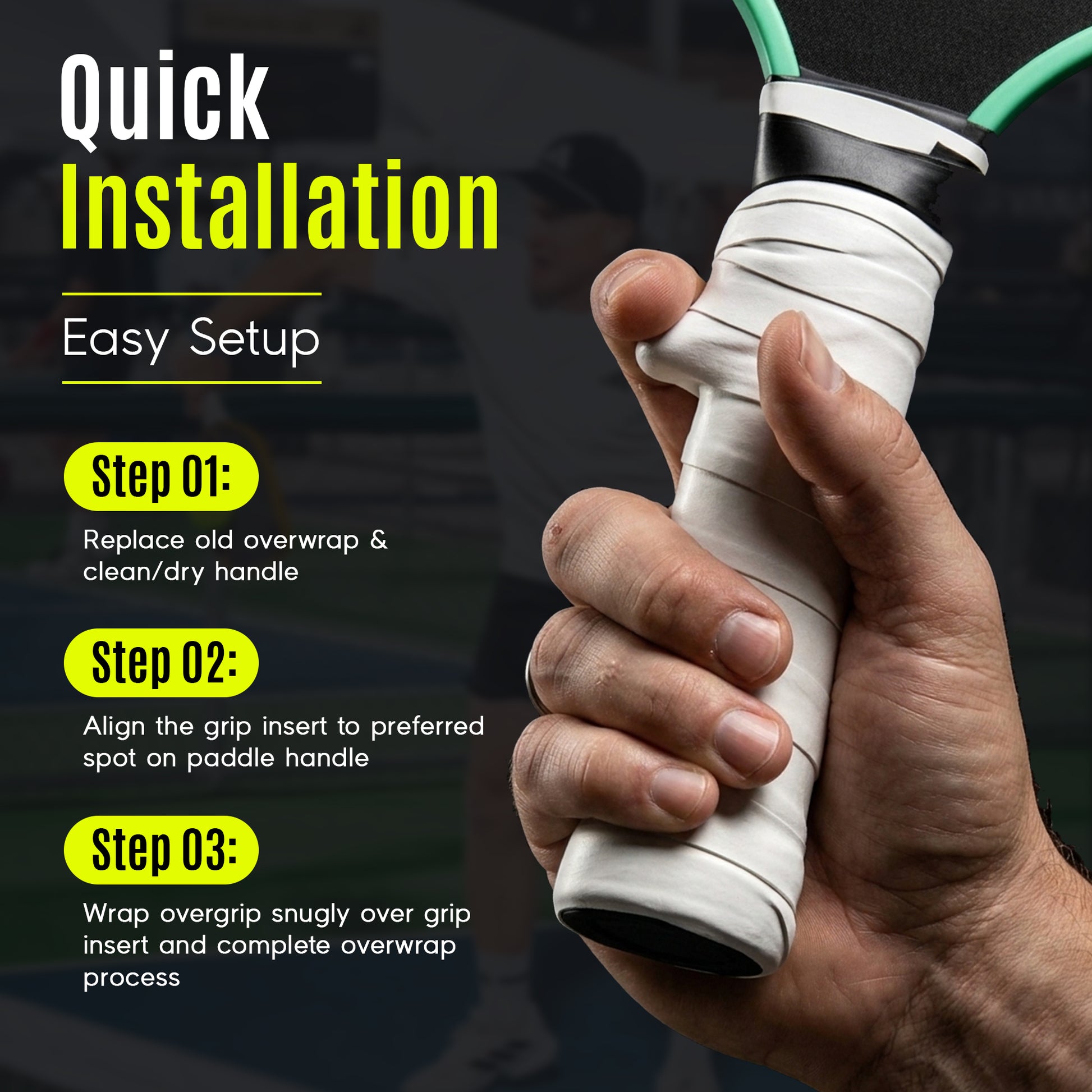 TriggerGrip Pro quick installation graphic showing how the grip insert fits under an overgrip.