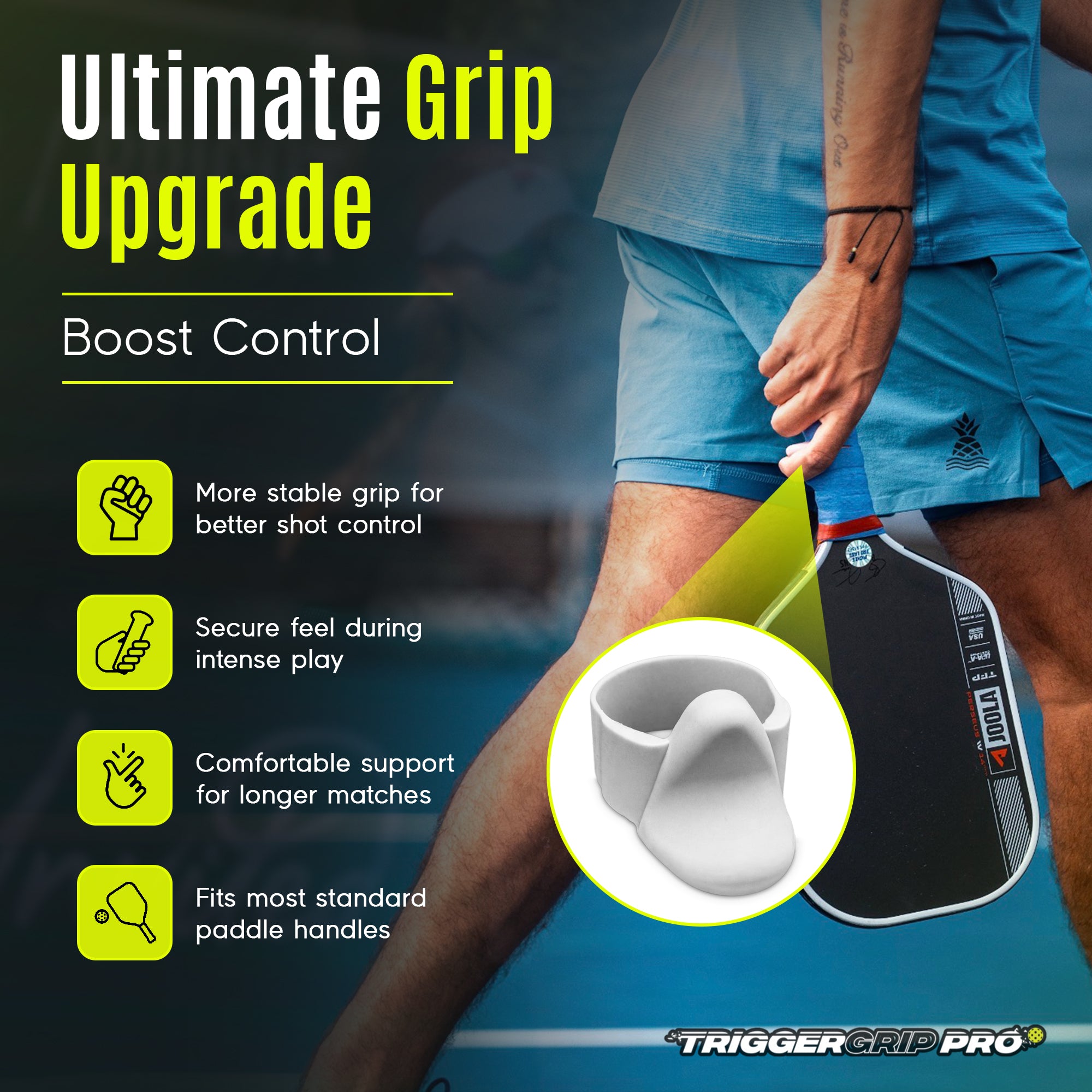 TriggerGrip Pro grip insert on a pickleball paddle